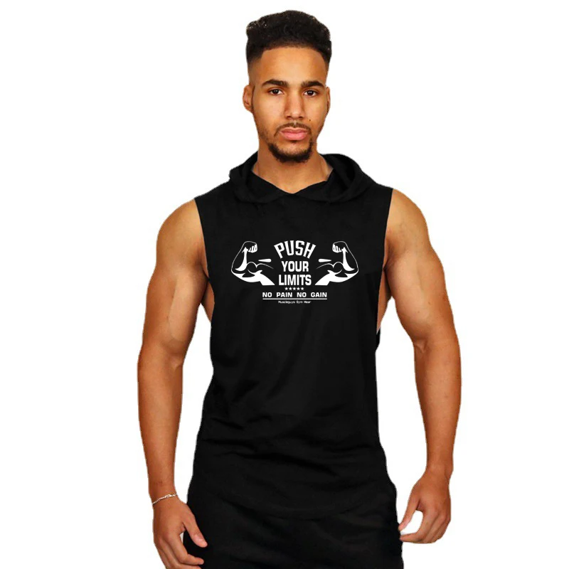 Men Hooded Running Vests Cotton Athletic Sleeveless Hoodie Stringer Tank Top For Gym Workout Bodybuilding Summer Casual Clothing
