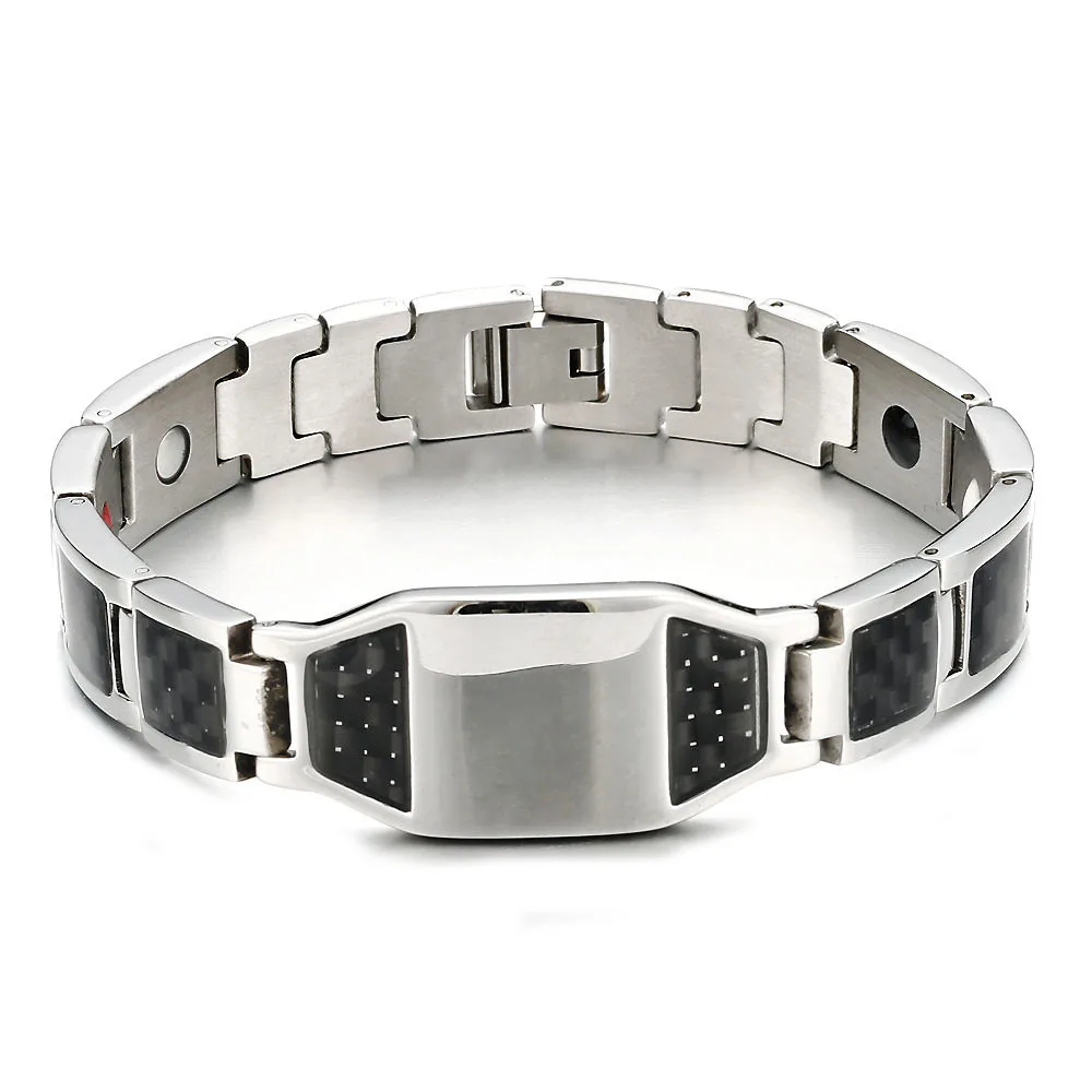 

2025 New High-End Men's Carbon Fiber Bracelet - Magnetic Therapy Silver, Hot-Selling Health Accessory