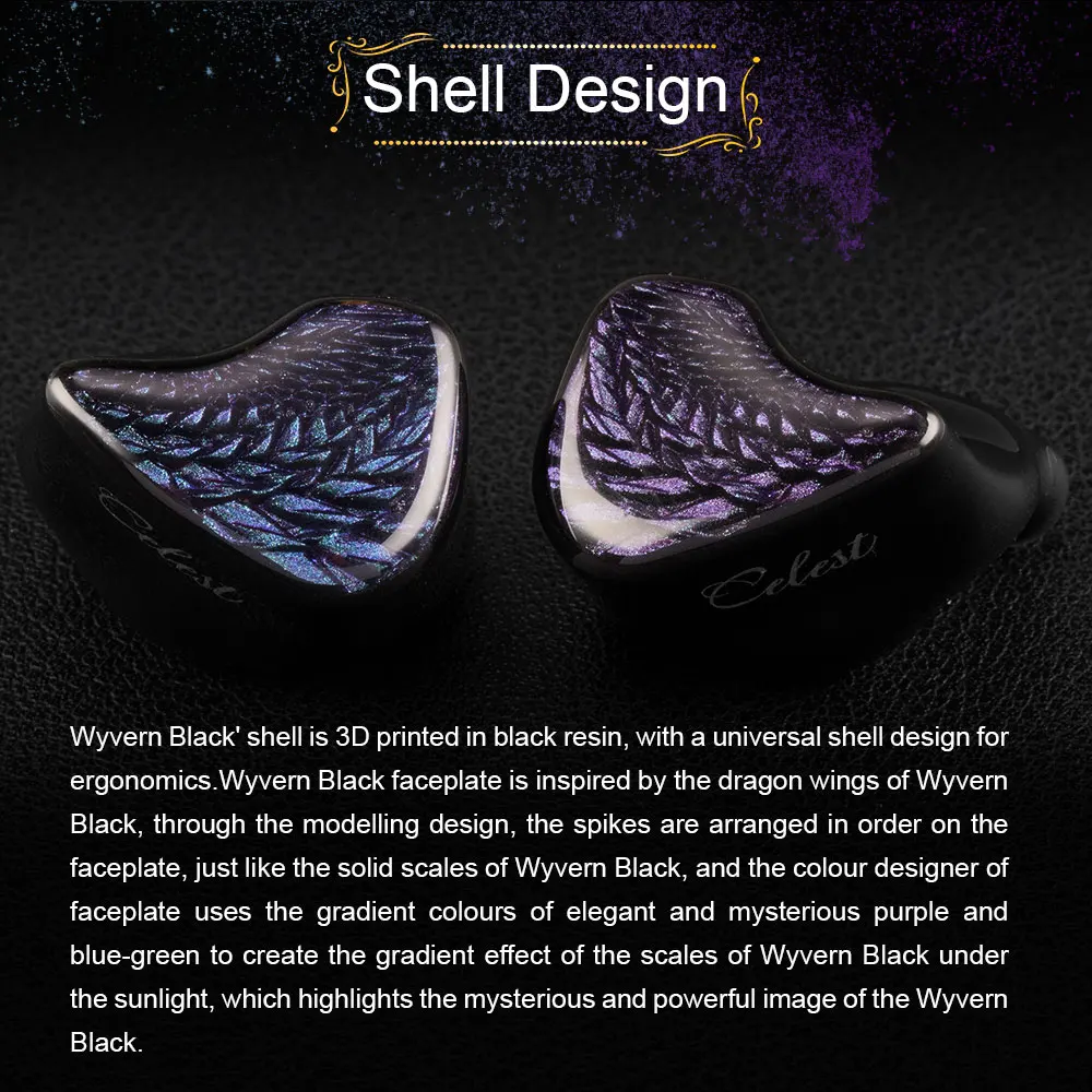 Kinera Celest Wyvern Schwarz 10 mm LCP Dynamic Driver IEM HiFi-Kopfhörer Kabelgebundene Ohrhörer mit 0,78 mm 2-poligem austauschbarem Kabel – Detail 3