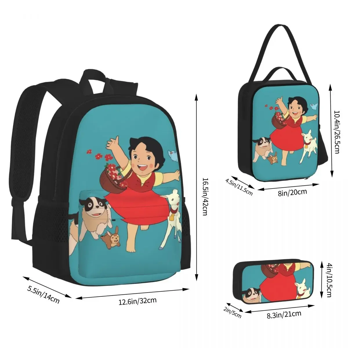 Heidi, The Girl From The Alps Backpacks Boys Girls Bookbag Children School Bags Kids Rucksack Lunch Bag Pen Bag Three-Piece Set