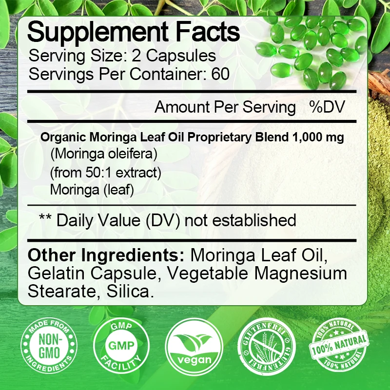 GPGP Greenpeople Moringa Oil Capsules for Immune System, Energy & Metabolism Natural anti-inflammatory For Whole Body Health