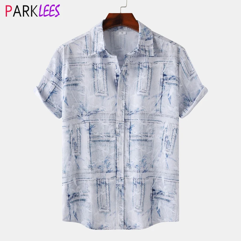 

Vintage Hawaiian Shirt for Men 2024 Short Sleeve Casual Button Down Beach Shirts Mens Tropical Aloha Party Shirt Male Chemise