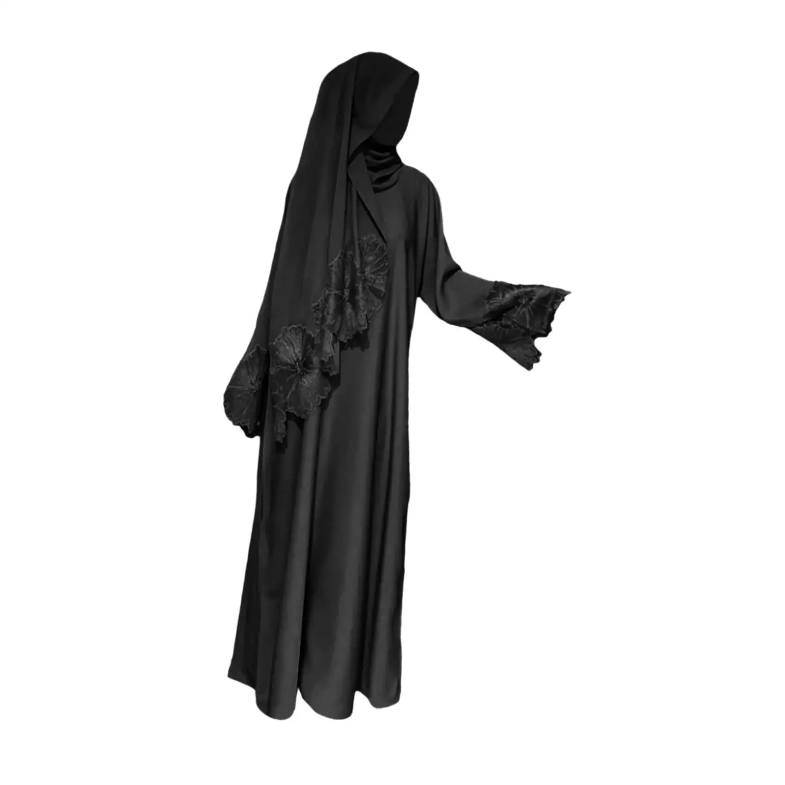 

Muslim Robe Elegant Long Sleeves Hooded Abaya Dress for Pray Festival Ladies