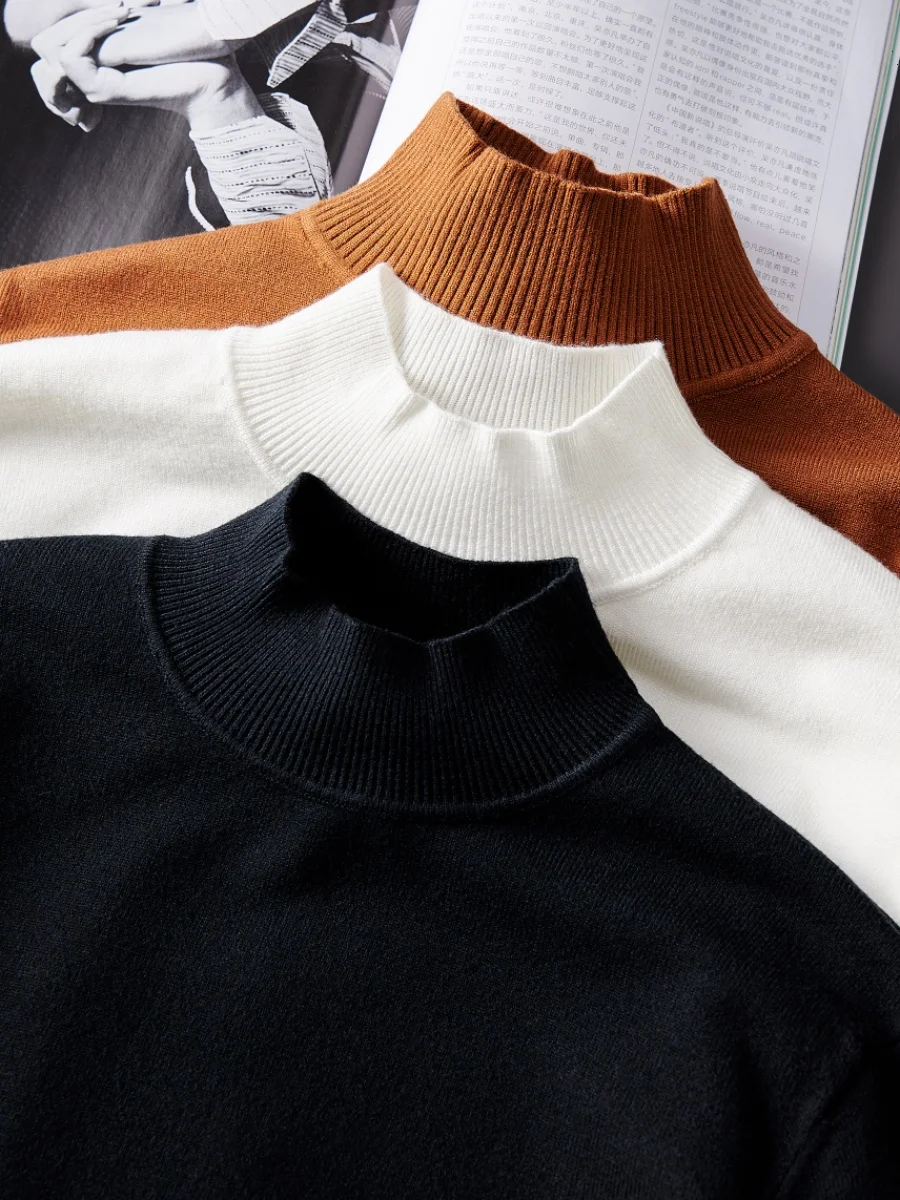 

Men's Slim Fit Knitted Sweater f High Collar Fce Lined Thiened Spring Autumn Faion Korean Sle Base Layer irt