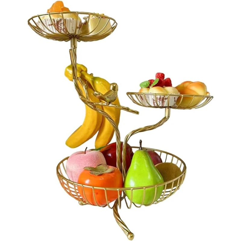 

3-Tier Fruit Basket Holder Decorative Fruit Bowl Rack Metal Stand Table Countertop Holder For Vegetables Bread Snack