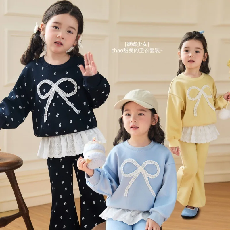 RAISE 2-8 Jahre Kinder Mädchen Zweiteiliges Outfit Herbst Kinder Mädchen Schleifen-Sweatshirt Trainingsanzüge 2026 Spitzenbesetzte Schlaghose Outfits – Detail 2