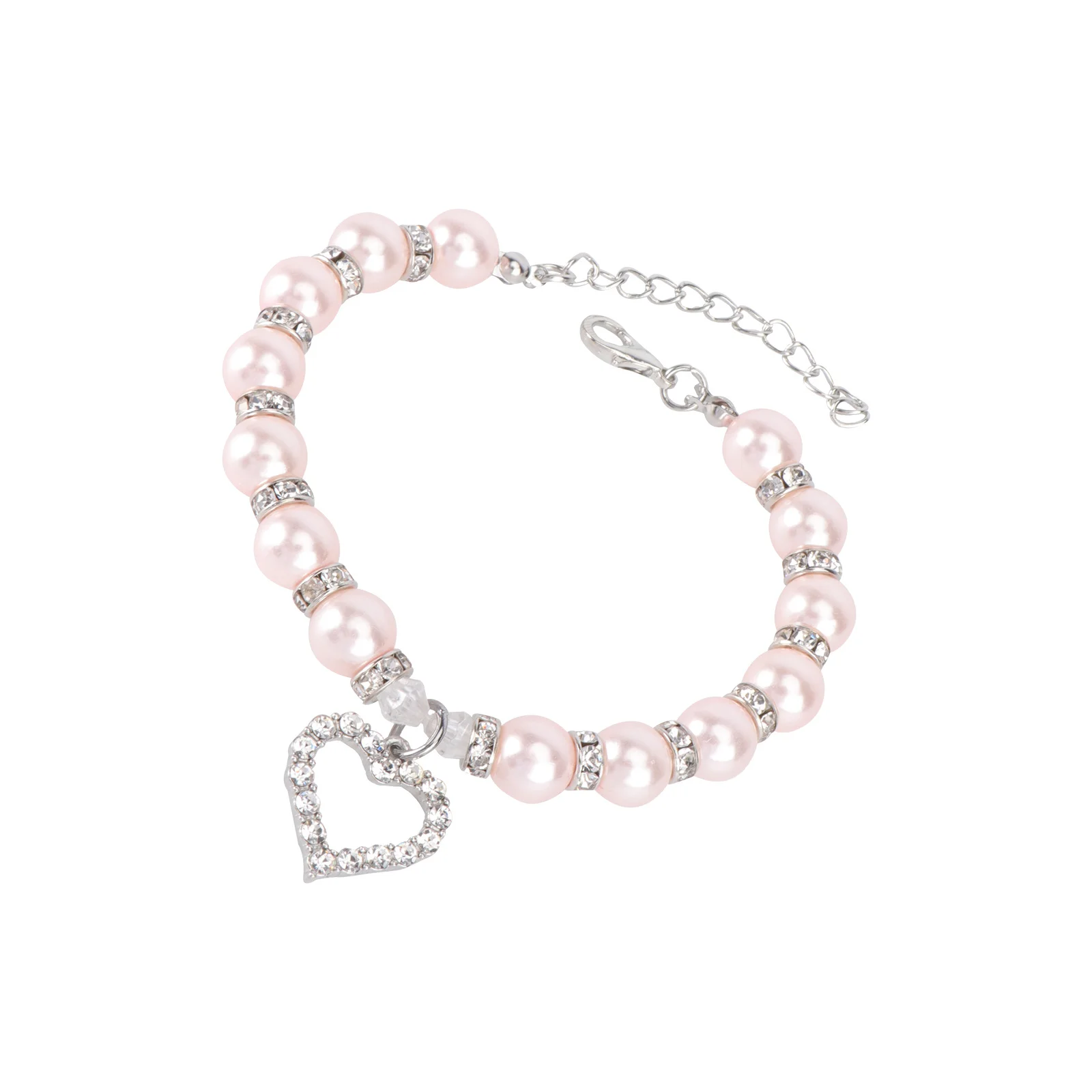 

Pet Necklace Bling Pearls Crystal Heart Adjustable Clasp Pink Exquisite Design for Special Events Photos