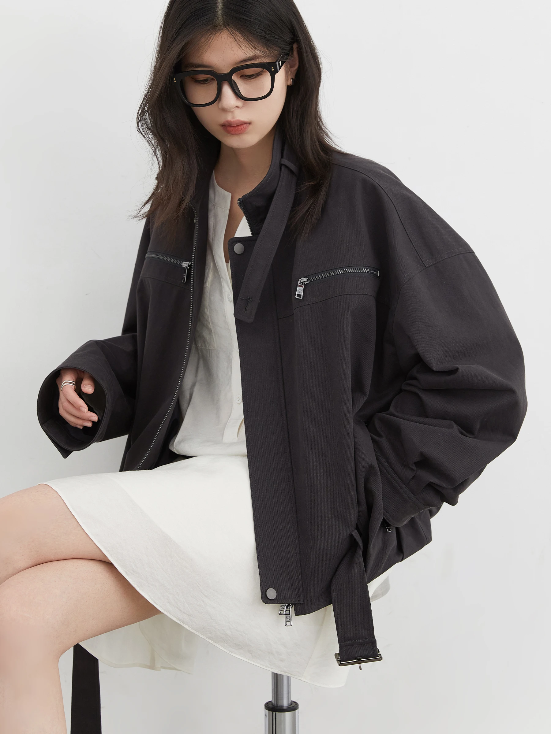 CHIC VEN Moda Donna Giacche Streetwear Casual Solid Retro Stand Up Colletto Cappotto corto Ragazza Top Autunno Inverno 2025