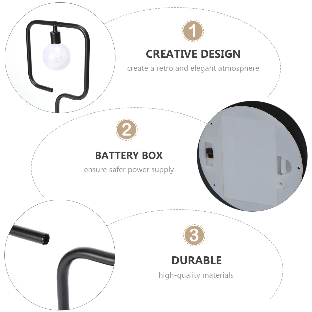 LED Night Lamp Simple Desk Iron Bulb Decorative Chargeable Desktop Light Retro Plastic Wrought Bedside