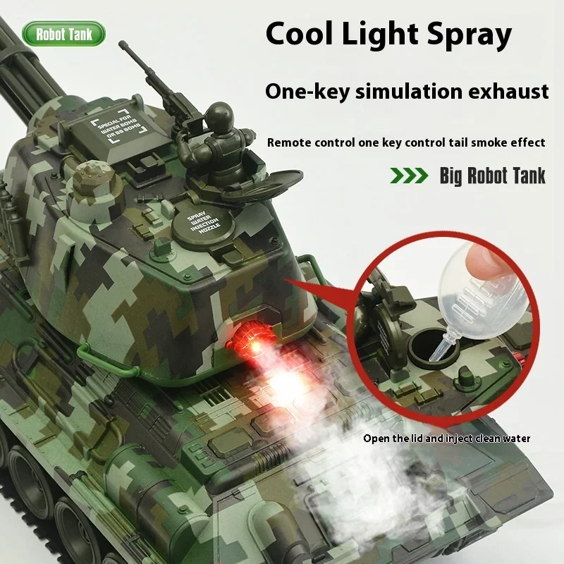 Tanque con Control remoto con seguimiento transfronterizo, simulación de luz de batalla, rociador de agua de disparo, rueda colgante, regalo para niño, regalo de Año Nuevo