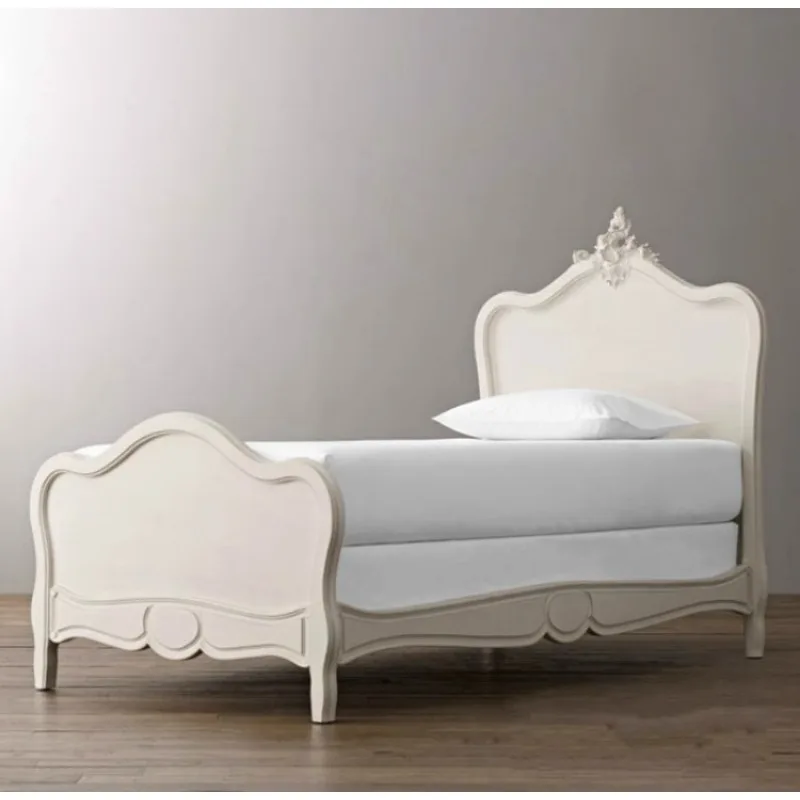 American country solid wood children's bed 1.5 meters double bed French 1.2 meters carved white princess bed can be customized