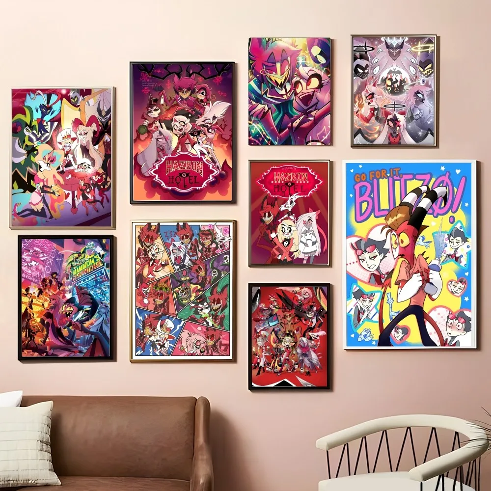 H-Hazbin Cartoon Hotel  Classic Vintage Posters Decoracion Painting Wall Art White Kraft Paper Kawaii Room Decor