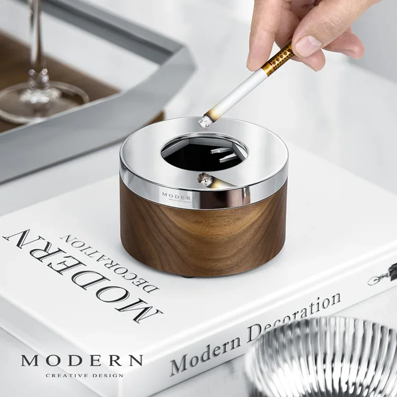 Stainless Steel Ashtray Fashion Home Decoration Creative Personality Trend Closed Lid Anti-fly Ash Gift Household Goods