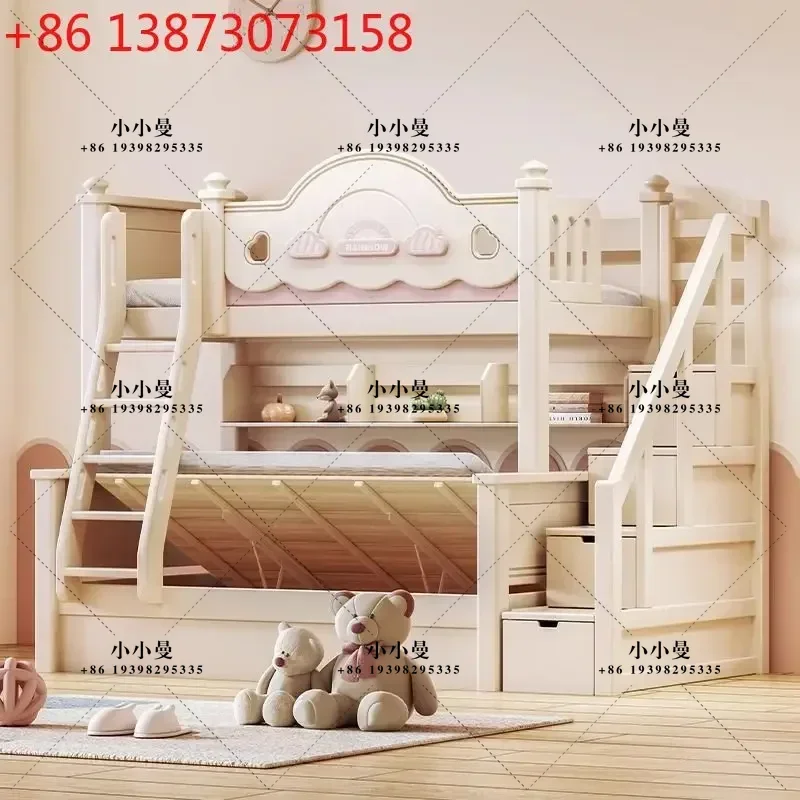 All solid wood cherry wood bunk double princess bed high and low bed multi-functional bunk