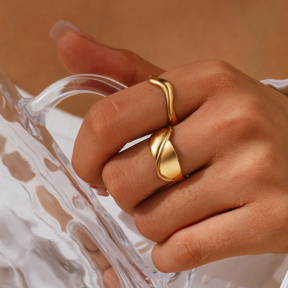 Stainless Steel Rings Simple Fashionable Versatile Geometric Shape Open Two Pieces Rings For Women Jewelry Daily Commuter wear