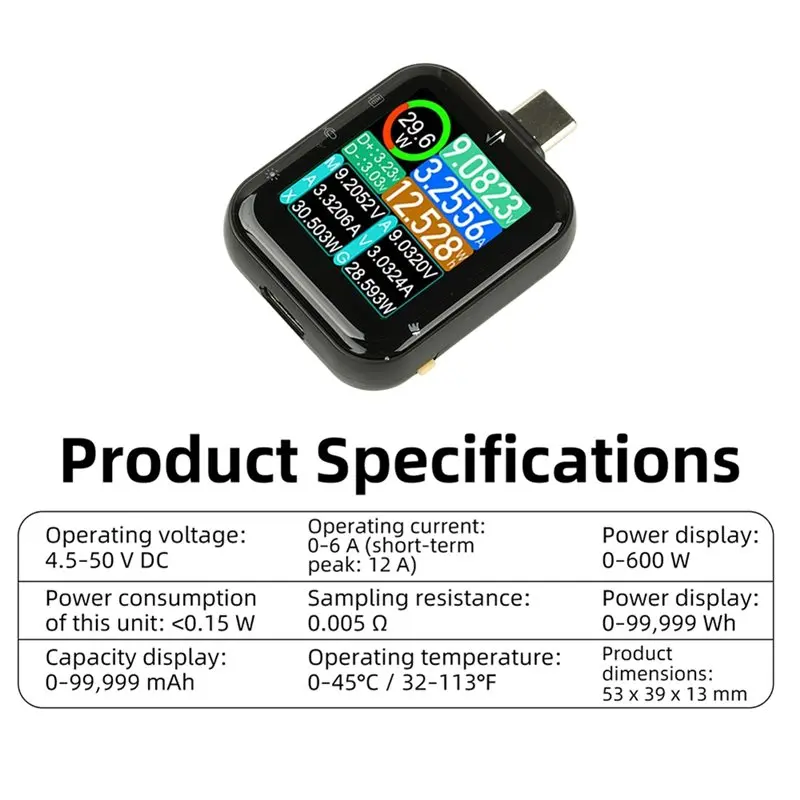 NEWCCDD USB Power Tester Voltage Current Capacity Meter Touch Control For Type C Mobile Charging Test 6A