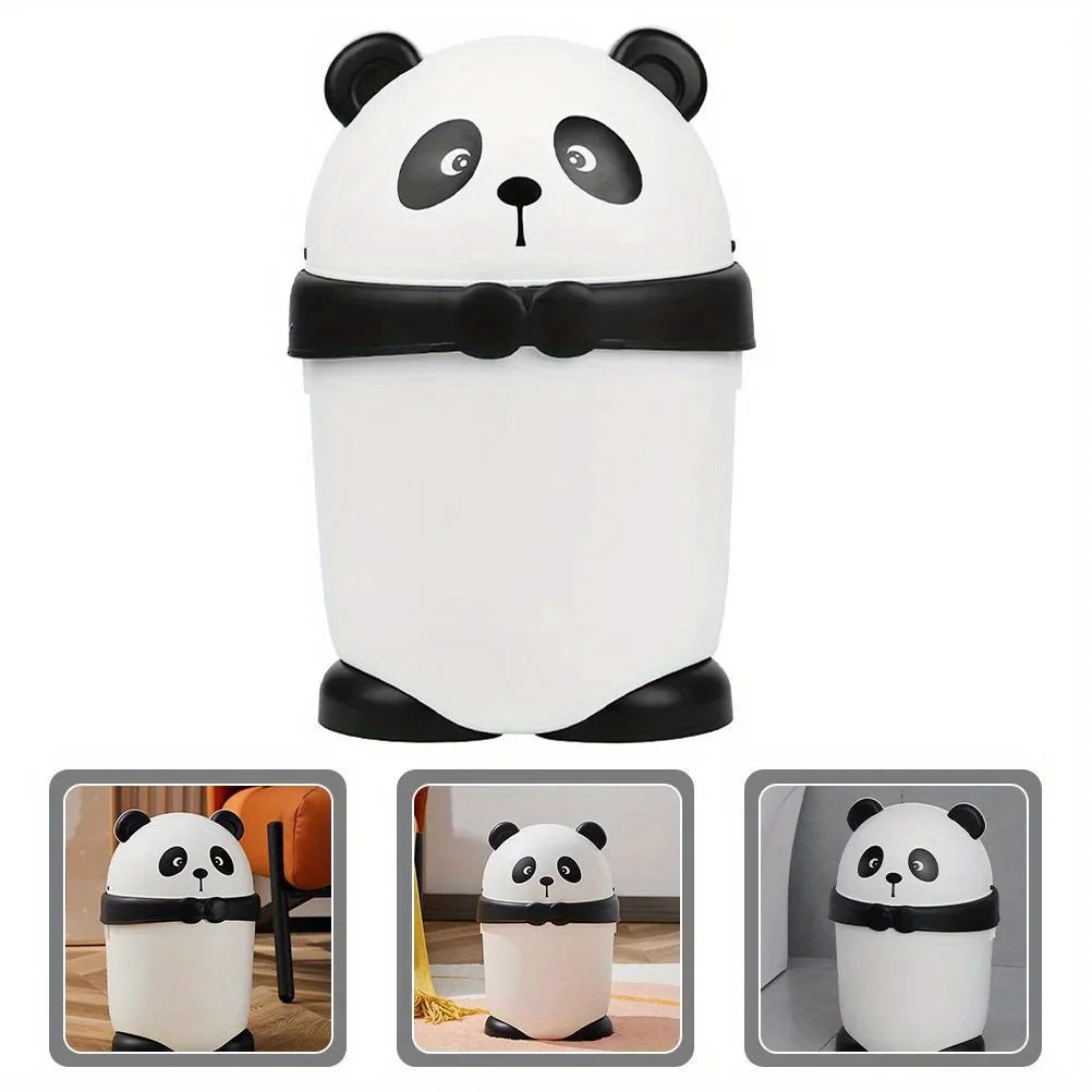 Cute Panda Shaped Trash Can With Lid, Plastic Garbage Bin, 13.76 Inches Tall, Adorable Desktop  Basket,  Waste Bin, Household  S