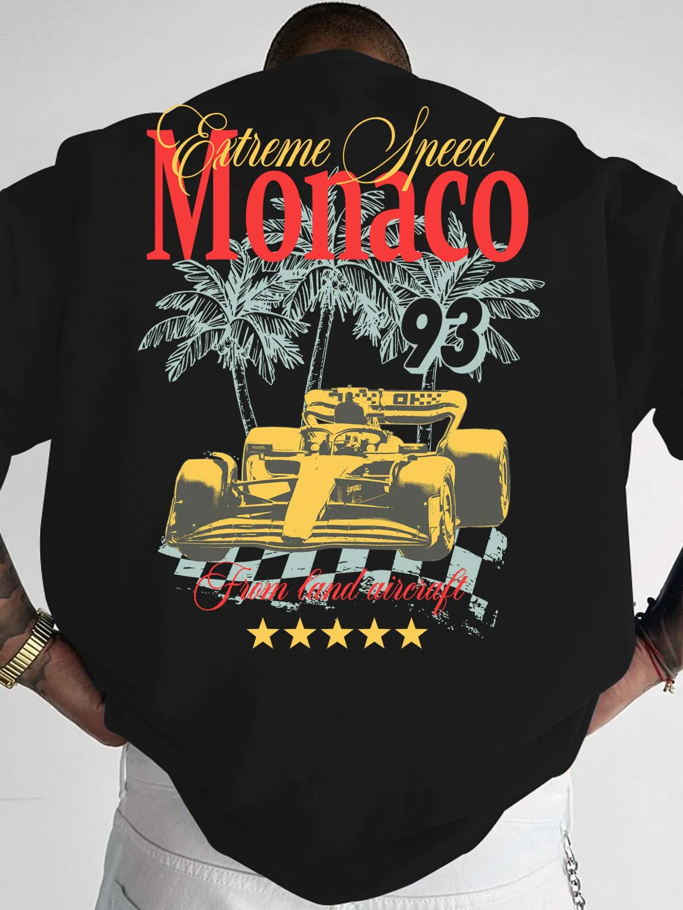 Monaco Style Racing Car Print Oversized T Shirt Men's Motorsport Streetwear Vintage Tee,S-XXL