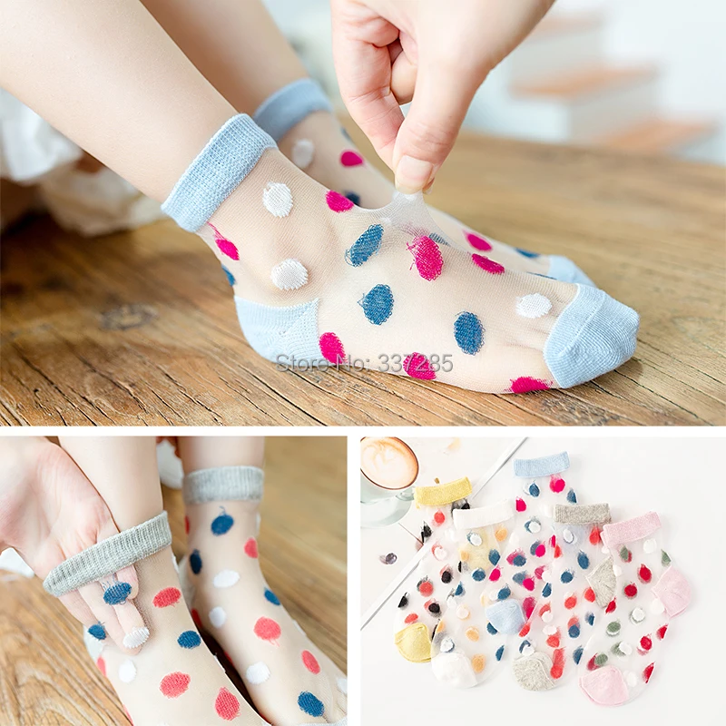 Multi colors toddler child  transparent socks Summer baby girls Ultra thin Socks cute princess dot sheer socks for children kids