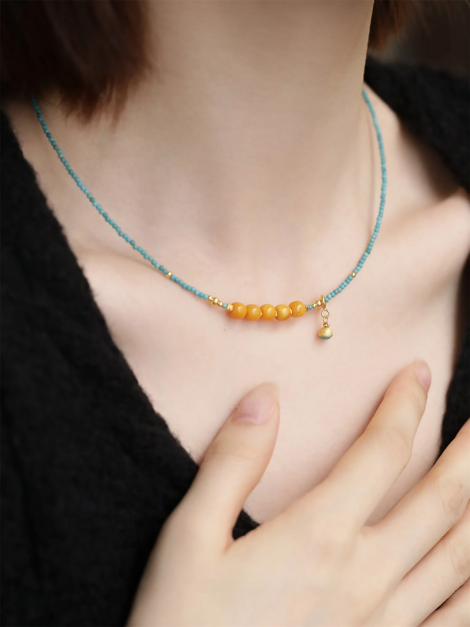 collier-pendentif-en-argent-s925-avec-turquoise-motif-nid-d'abeille-nouveau-style-chinois-design-exclusif-pour-femme-bijoux-et-accessoires-de-mode