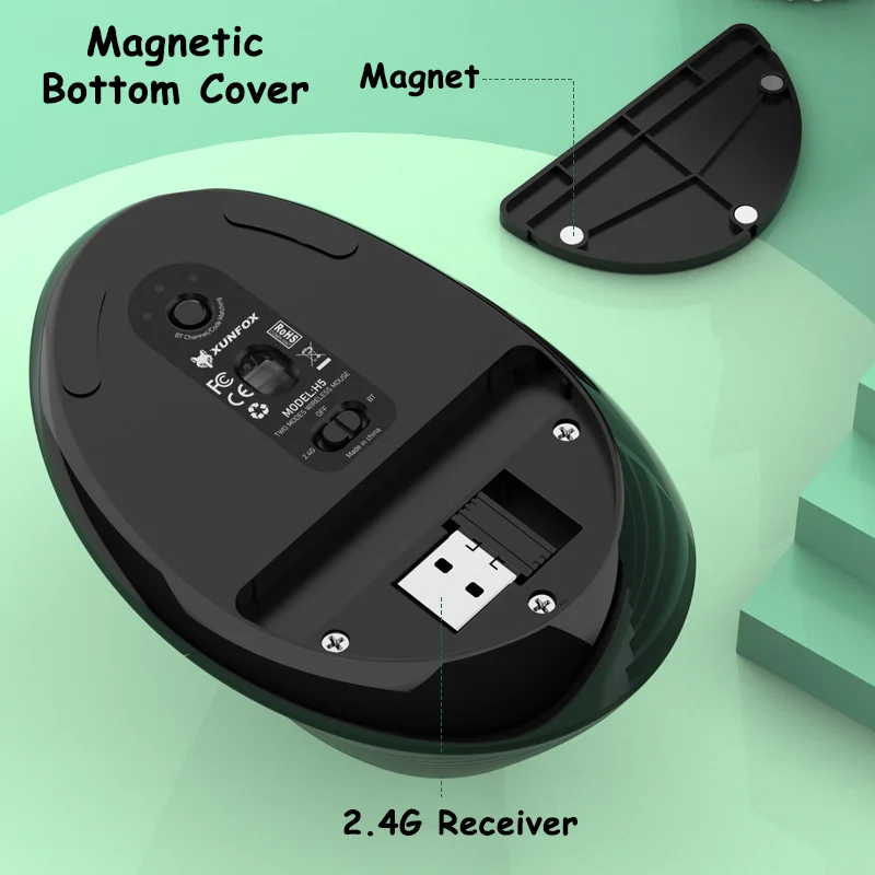 Wireless Vertical Mouse 2.4G Or Bluetooth Dual-mode Ergonomics Design Plug And Play Rechargeable Office Use System Compatible