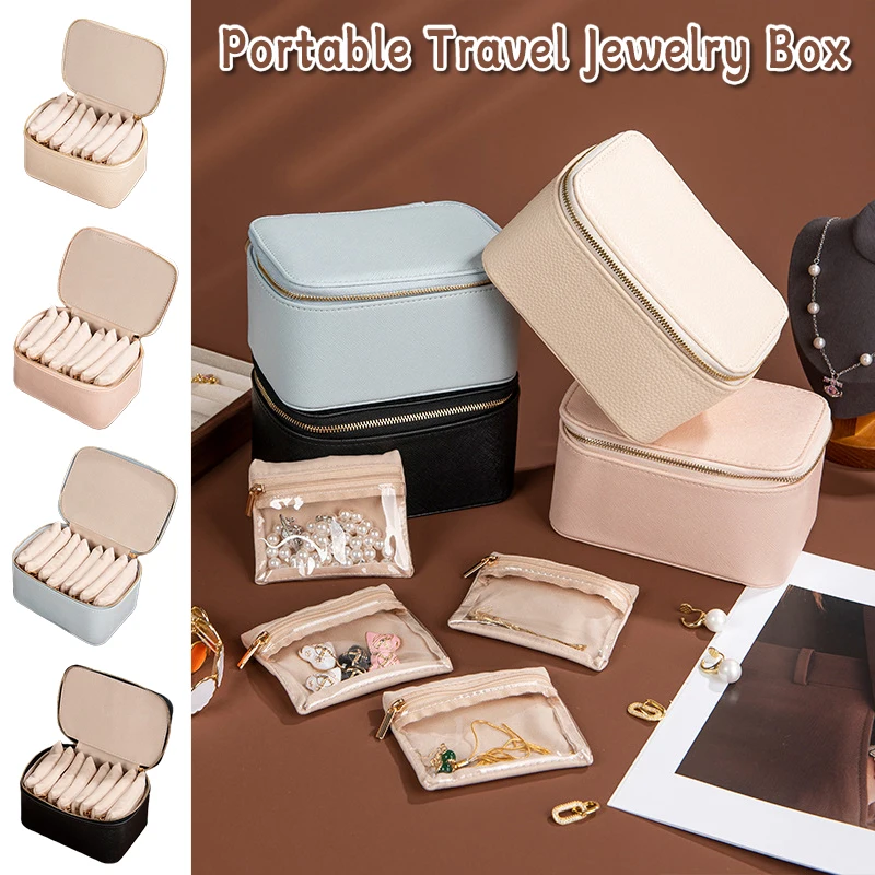 

8-Piece Portable Travel Jewelry Organizer Set Compact Storage Box & Carry Bag for Earrings Necklaces Bracelets Space-Saving
