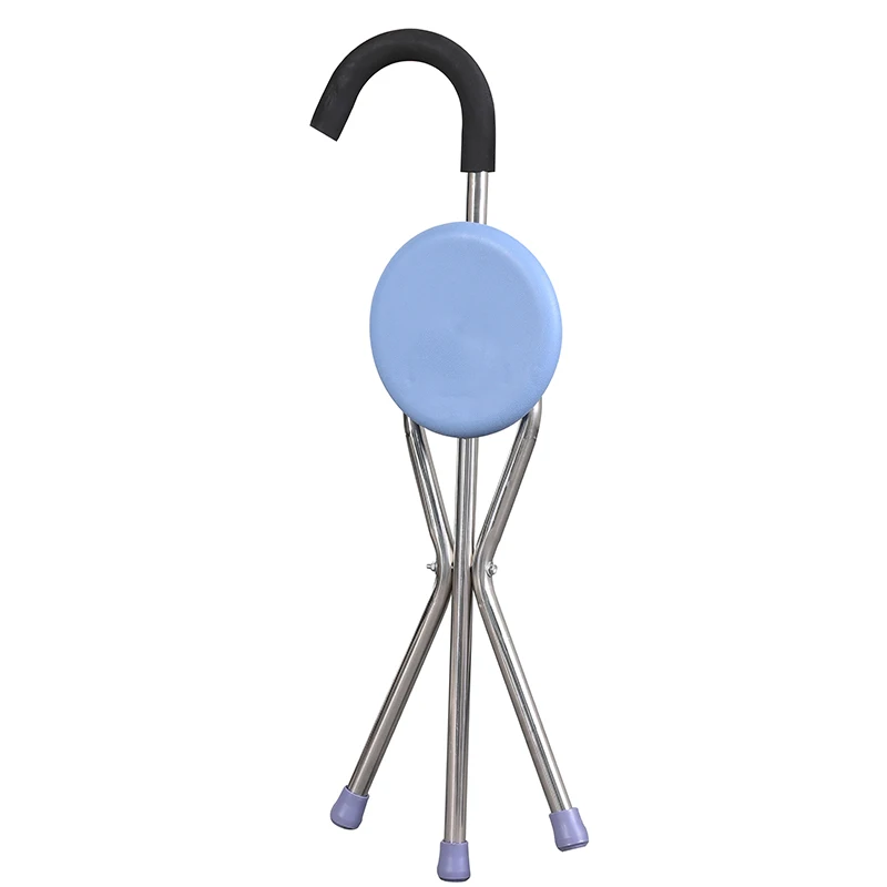 

Foldable Aluminum Alloy Walking Stick Cane Seat Adjustable Four Legs Cane with Chair Folding Crutch Chair