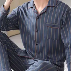 Home Wear Set Sleepwear Printed Family Loungewear Stylish Men's Spring/autumn Pajama Set with Lapel Collar Long Sleeves