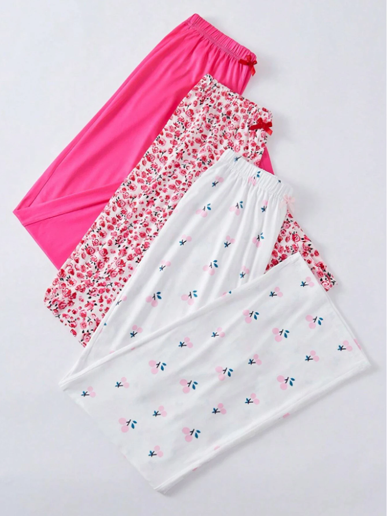 

3PC women's sleeping pants loose straight leg pants can be worn outside, love flower star printed home pants set