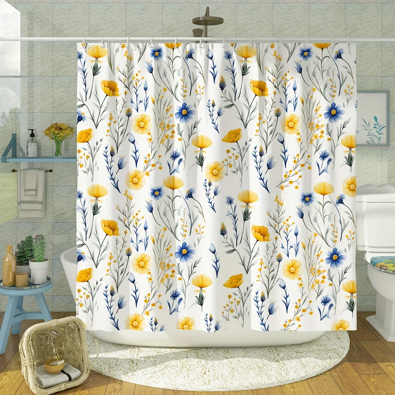 

Элегантная водонепроницаемая занавеска для душа с акварельными ромашками — идеально подходит для освещения и веселого прикосновения к вашему декору ванной комнаты