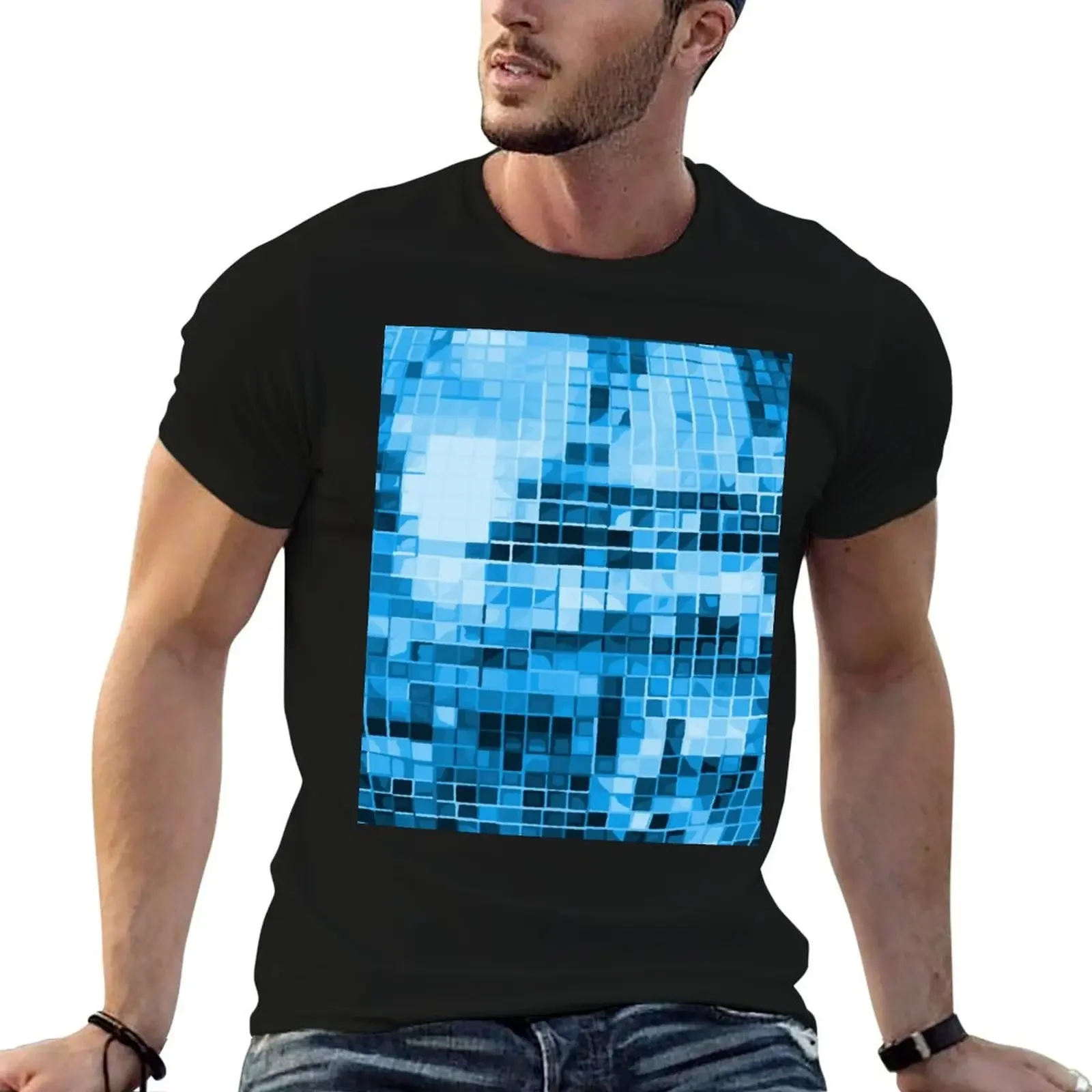 Blue Disco Ball Pattern T-Shirt Aesthetic clothing kawaii clothes mens funny t shirts