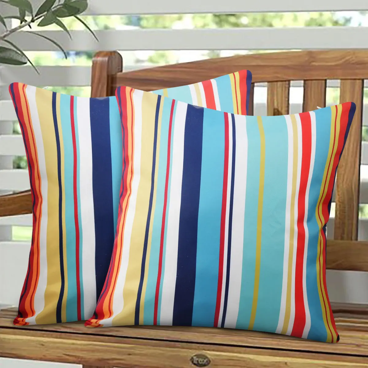 

2-Pack Outdoor Waterproof Cushion Cover Summer Sunscreen Pillow Covers Cool Striped Printed Garden Anti Fouling Pillow Case