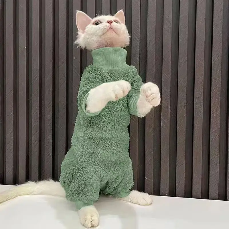 Warm Lamb Wool Hairless Cat Clothes Winter Luxury Sphynx Turtleneck Sweater for Kittens Devon Costume Pet Accessories Gatitos