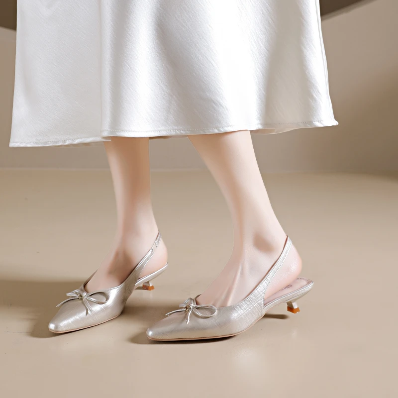 

French-style Women's Sandals Summer 2026 New Bow Backless Single Shoes Pointed High-heel Sandals for Women