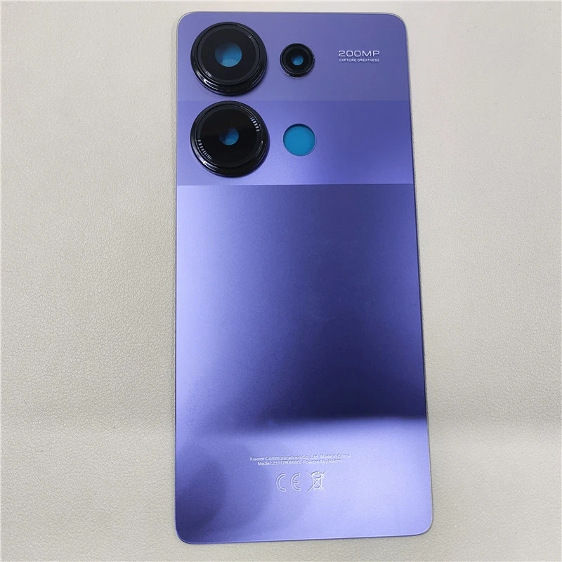 Tylna obudowa z szybką do telefonu Xiaomi Redmi Note 13 Pro 4G, model 23117RA68G, wraz z obudową baterii i tylnym paneliem, oraz zamienną obudowy obiektywu aparatu. — zdjęcie produktu 3