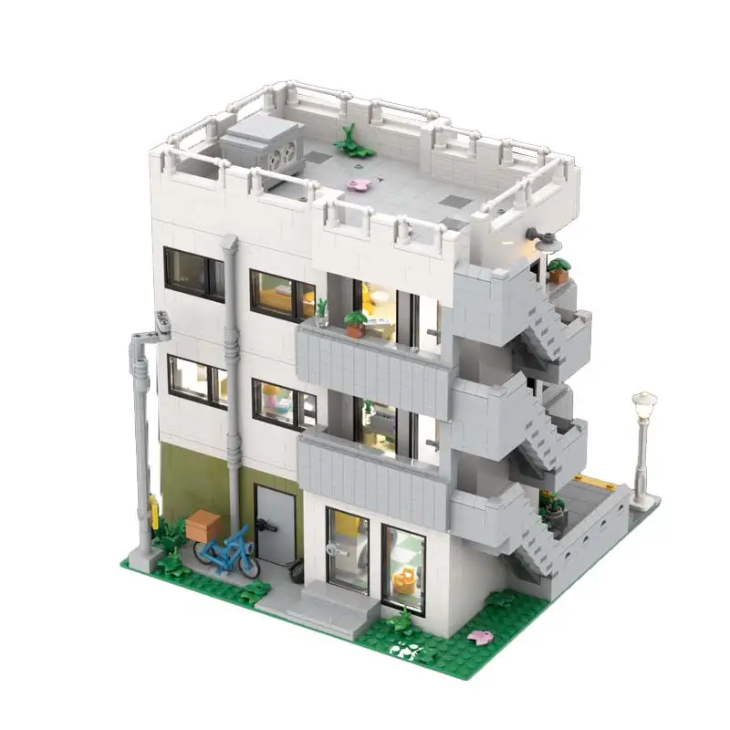 MOC モジュラーアーキテクチャ日本のモダンなアパートモデルビルディングブロック DIY 組立技術レンガパズルのおもちゃ子供のギフト