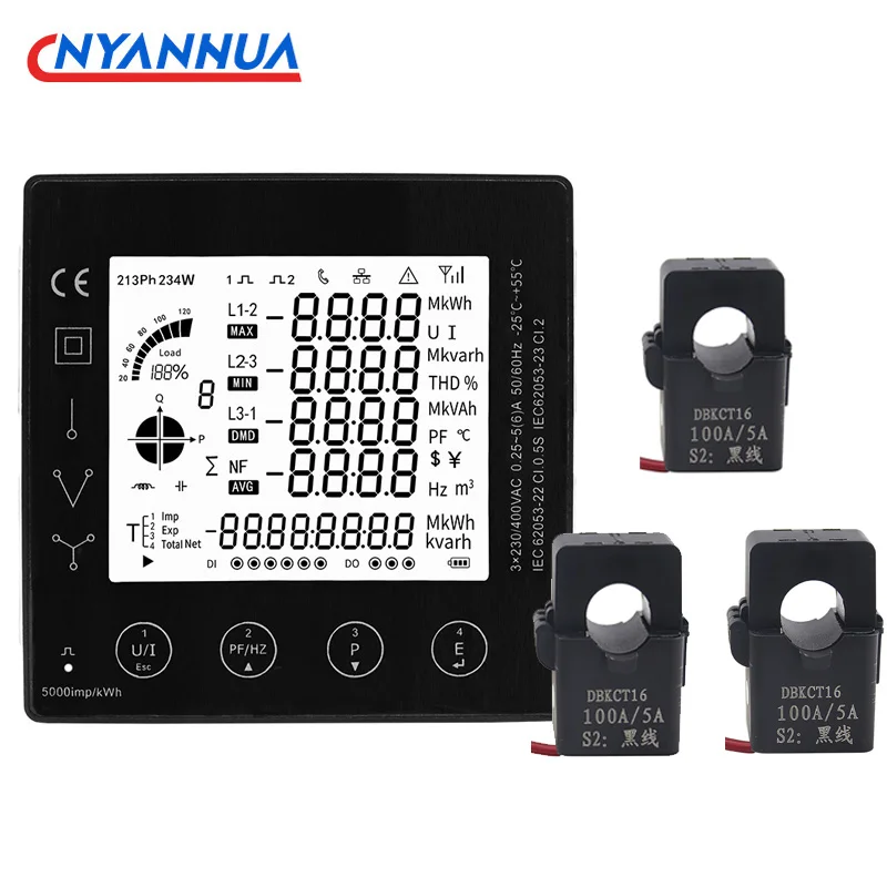 3-fazowy miernik zużycia energii Inteligentny miernik mocy elektrycznej kwh z CT 50/100/150/200A Miernik panelowy RS485 Modbus PAC5010 5110