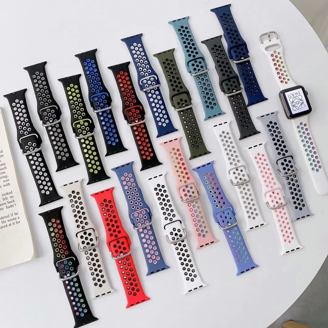 

Ремешок силиконовый для Apple Watch Band ultra, двухцветный спортивный браслет для iWatch 9 8 7 SE 6 5 4 3 2 1, 49 мм 38 мм 40 мм 41 мм 42 мм 44 мм 45 мм