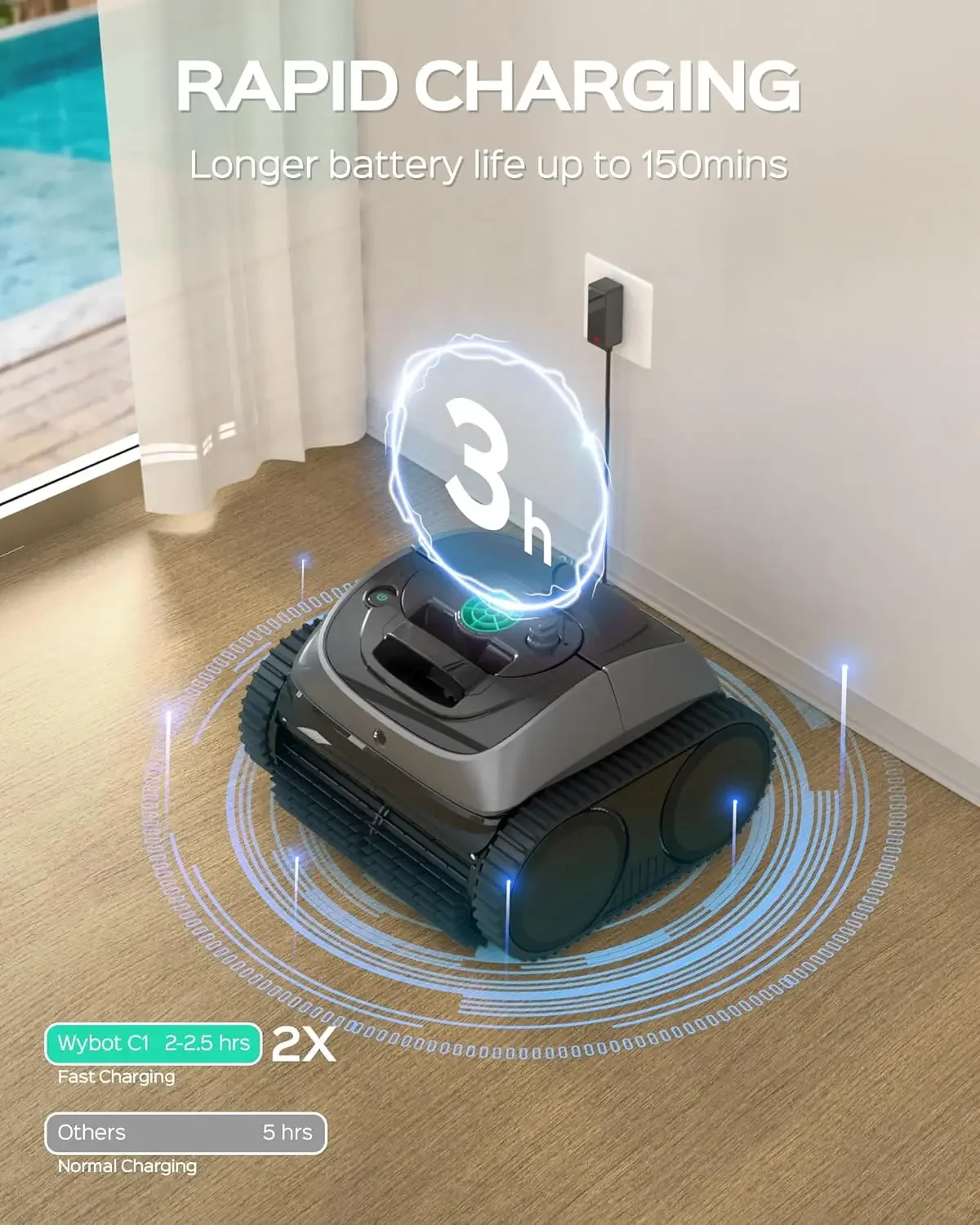 Limpador robótico de piscinas para piscinas subterrâneas de até 65 pés de comprimento