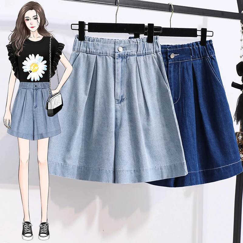 

High Waist Denim orts Women's Summer plus Size Straight Leg Loose Fit Five-Quarter A-Line Wide Leg Pants Versatile Slimming
