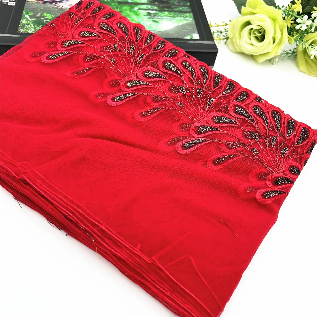 3y/lot 18.50cm Dark Blue Red Shimmer Embroidery Lace Trim Clothing Accessories Dress Sewing Applique Costume Lace Fabric Wedding