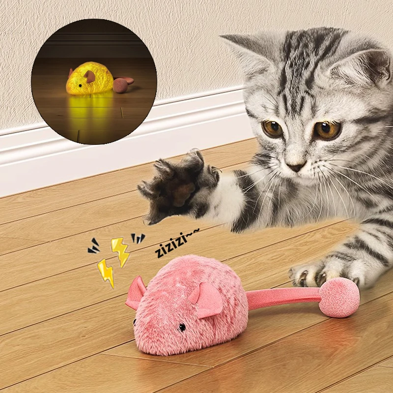 New Interactive Mouse Plush Cat Chew Toys Boredom Interactive Plush Toys Kitten Game Indoor Plush Mice Luminous Toys For Cats