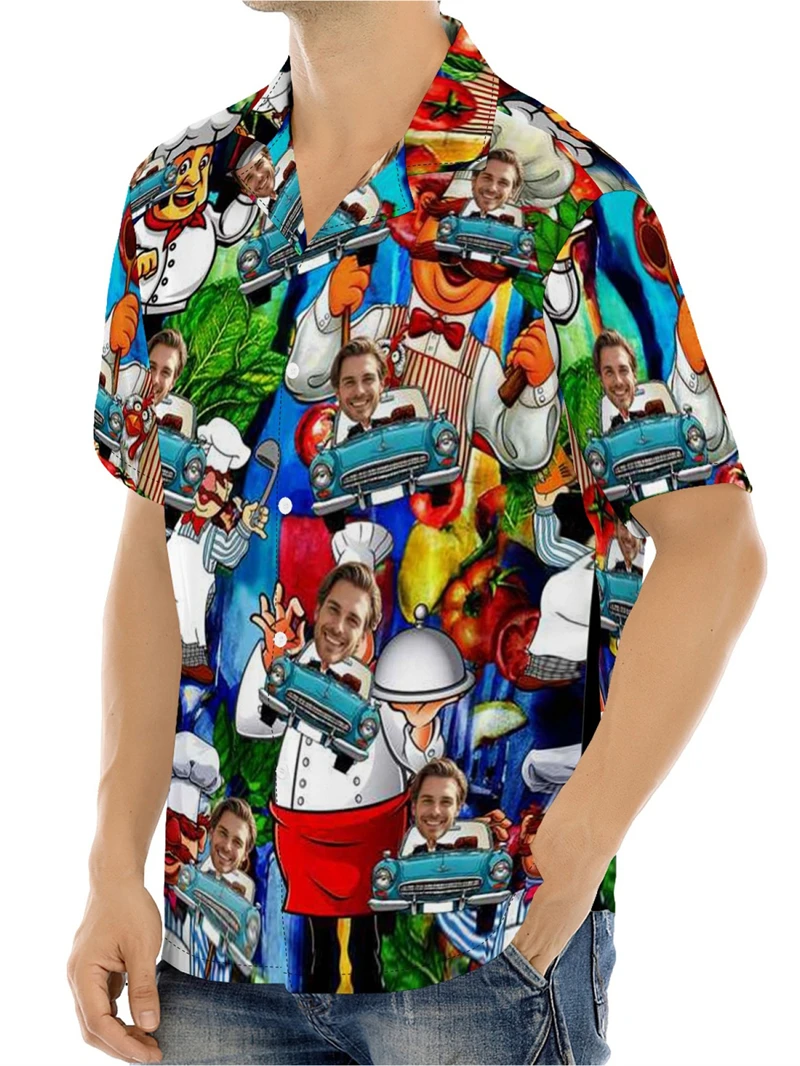 

Custom Photo Beach Man Shirts Personalized Face Pet Guitar Classic Car Print Button Down Short Sleeve Vacation Apparel Camisas