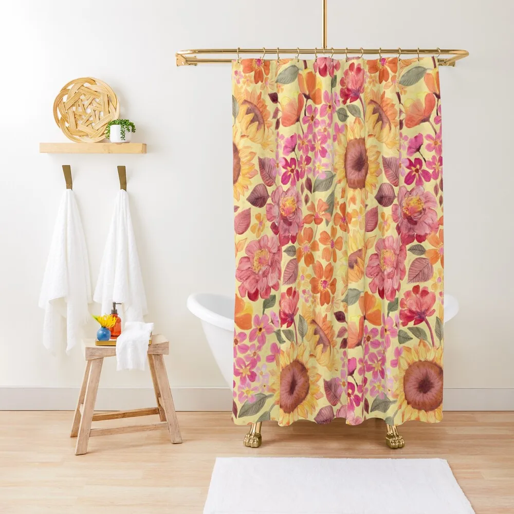 

Happy Boho Sixties Floral Shower Curtain Bathroom Fabric Window Waterproof Fabric Shower Curtain