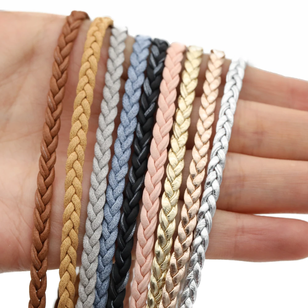 2 Meter bunte geflochtene PU-Lederschnur, 4 mm flache Kunstlederschnur für DIY-Halsketten, Armbänder und Schmuckherstellung – Detail 2