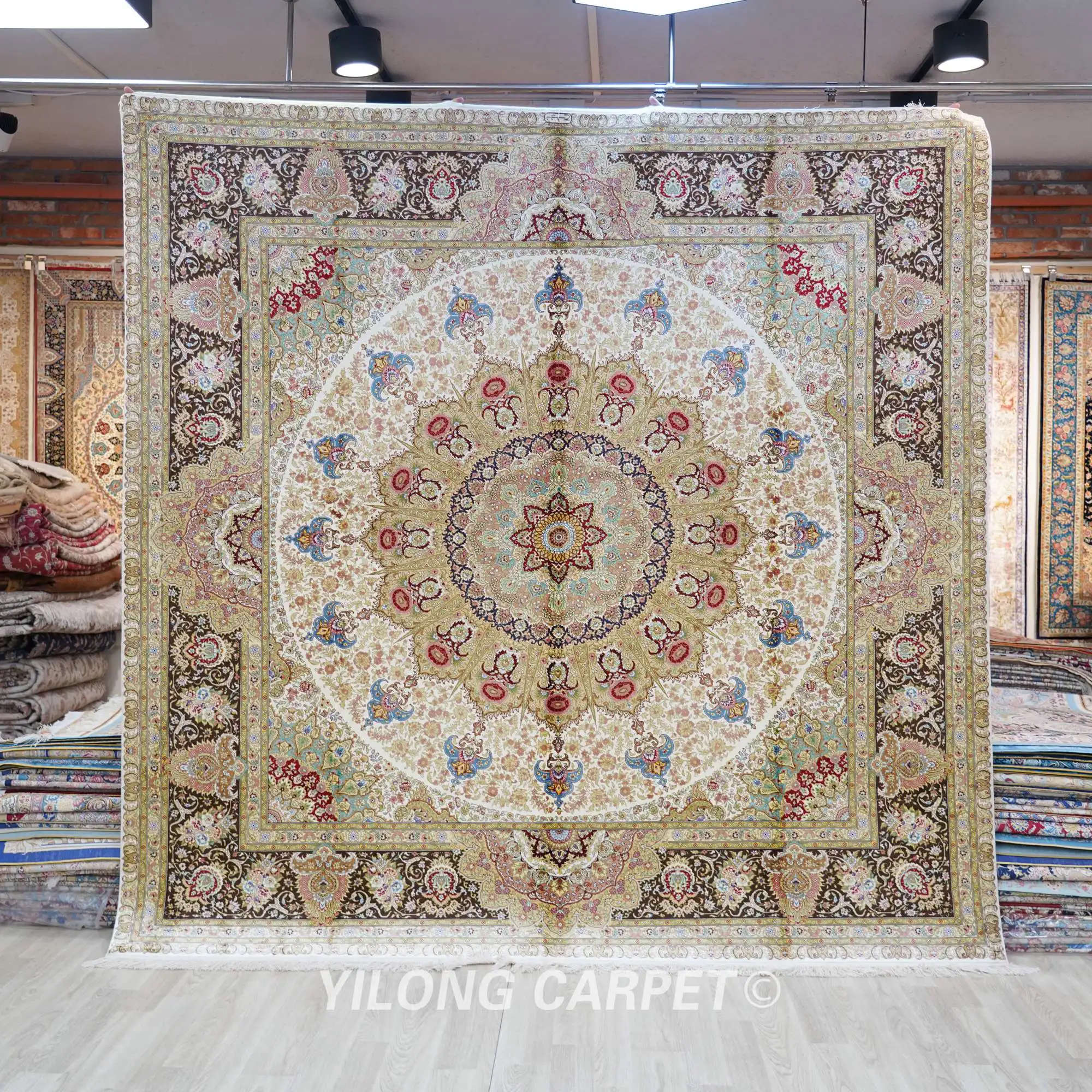 Yilong 8'x8' Turkish Silk Handmade Exquisite Oriental Square Rug (TJ050)