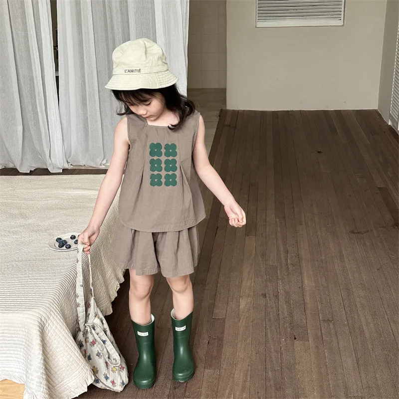 2026 Summer Girls Clothing Sets Korean-style Baby Girls Print Set Sleeveless Shirts+Culottes Shorts 2Pcs Toddler Children Outfit