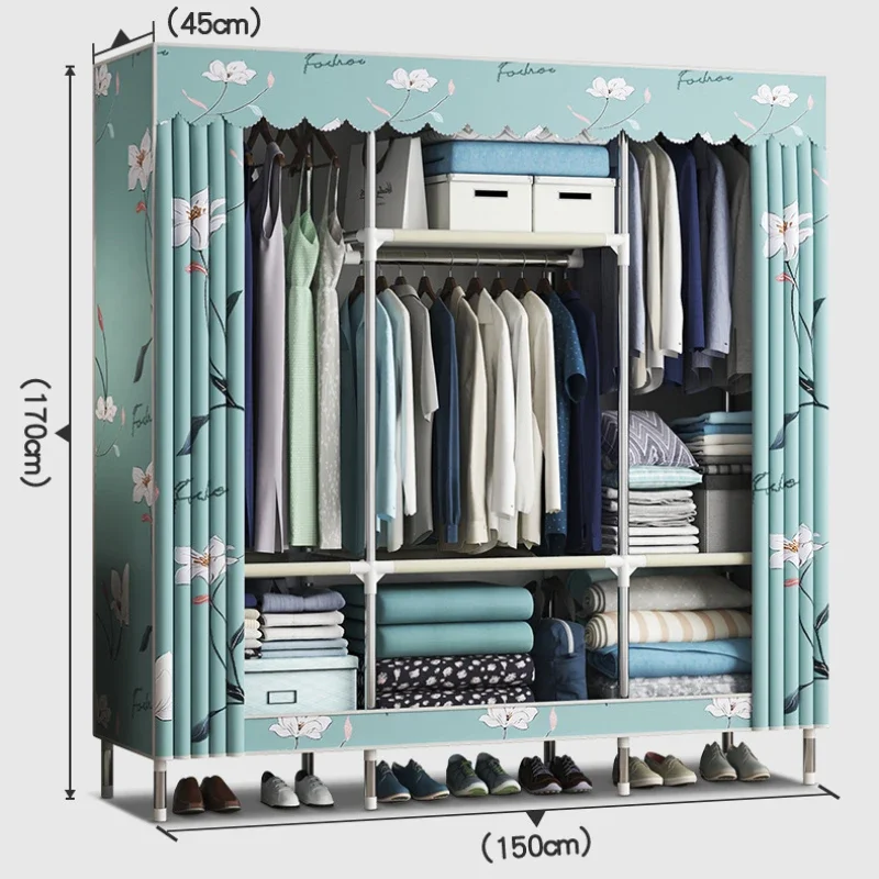 150x45x170cm Extra Strong Linen Wardrobe Armarios Durable Portable Wardrobe Clothes Storage Organizer Closet with Hanging Rack