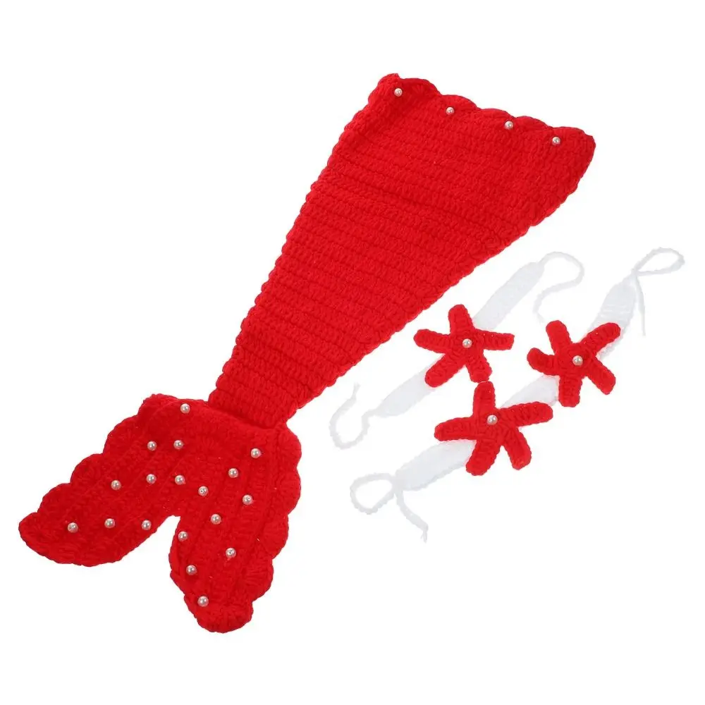 3 قطعة/المجموعة الإبداعية الطفل حورية البحر زي مجموعة اليدوية لينة الطفل صور الدعائم ذيل السمكة الملابس مريحة الرضع محبوك زي