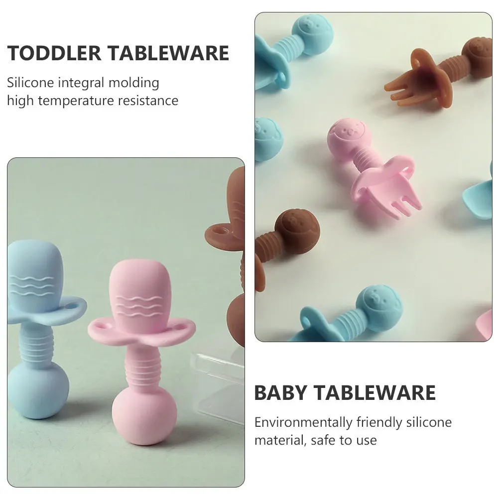 

Набор из 2 силиконовых ложек для кормления младенцев, эргономичная ручка, гладкая поверхность, легко моются, круглая головка вилки для массажа десен